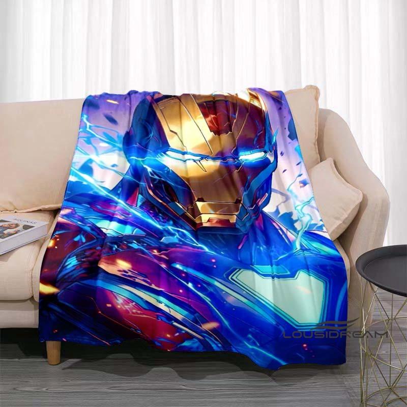 Available In Various Sizes, These Cartoon Iron Man Blankets Are Soft, Fluffy Flannel Blankets Perfect for Use On Sofas, In The