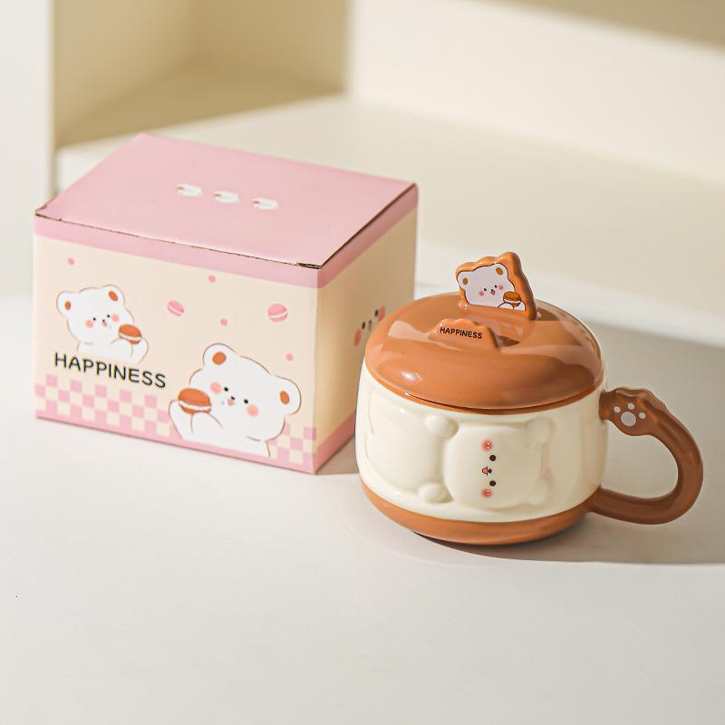 Cute Girl Cartoon Chubby Ceramic Mug with Lid Mobile Phone Stand Cup Birthday Gift Water Cup Souvenir