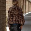 Autumn Winter Women's Leopard Print Fleece Jacket, Loose Long Sleeve Zipper Fluffy Outerwear for Women, EU/US Size