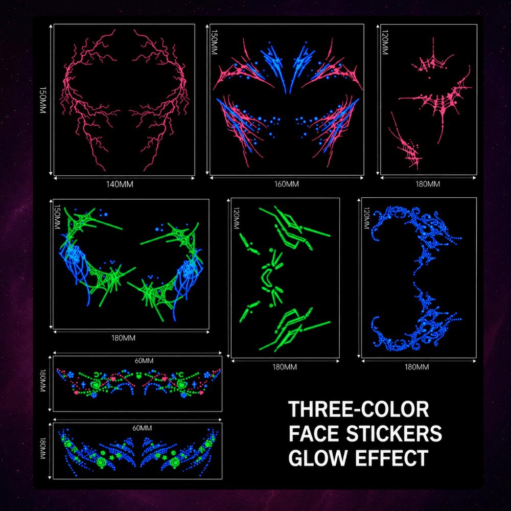 Tricolor Halloween Temporary Tattoos Luminous Waterproof Tattoos Face Tattoos  Halloween Supplies
