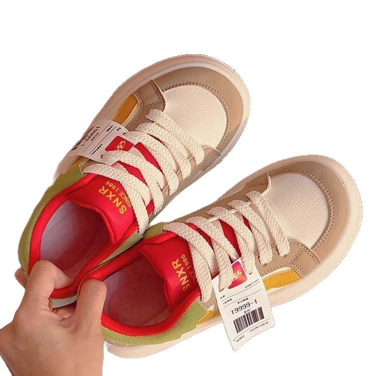 Herbst Damen Schuhe Hamburger Schuhe Nischenschuhe 2025 neue kleine weiße Schuhe vielseitig schick großer Kopf Brotschuhe Sportschuhe