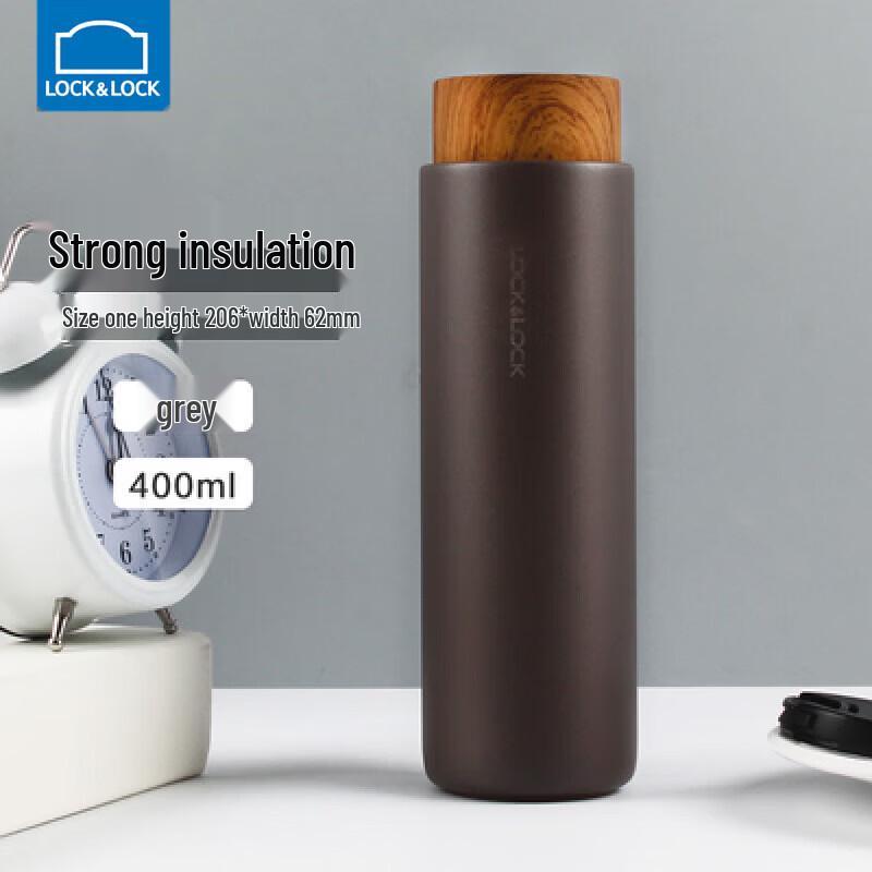 LOCK&LOCK 316 Stainless Steel Insulated Mug with Wood Grain Lid