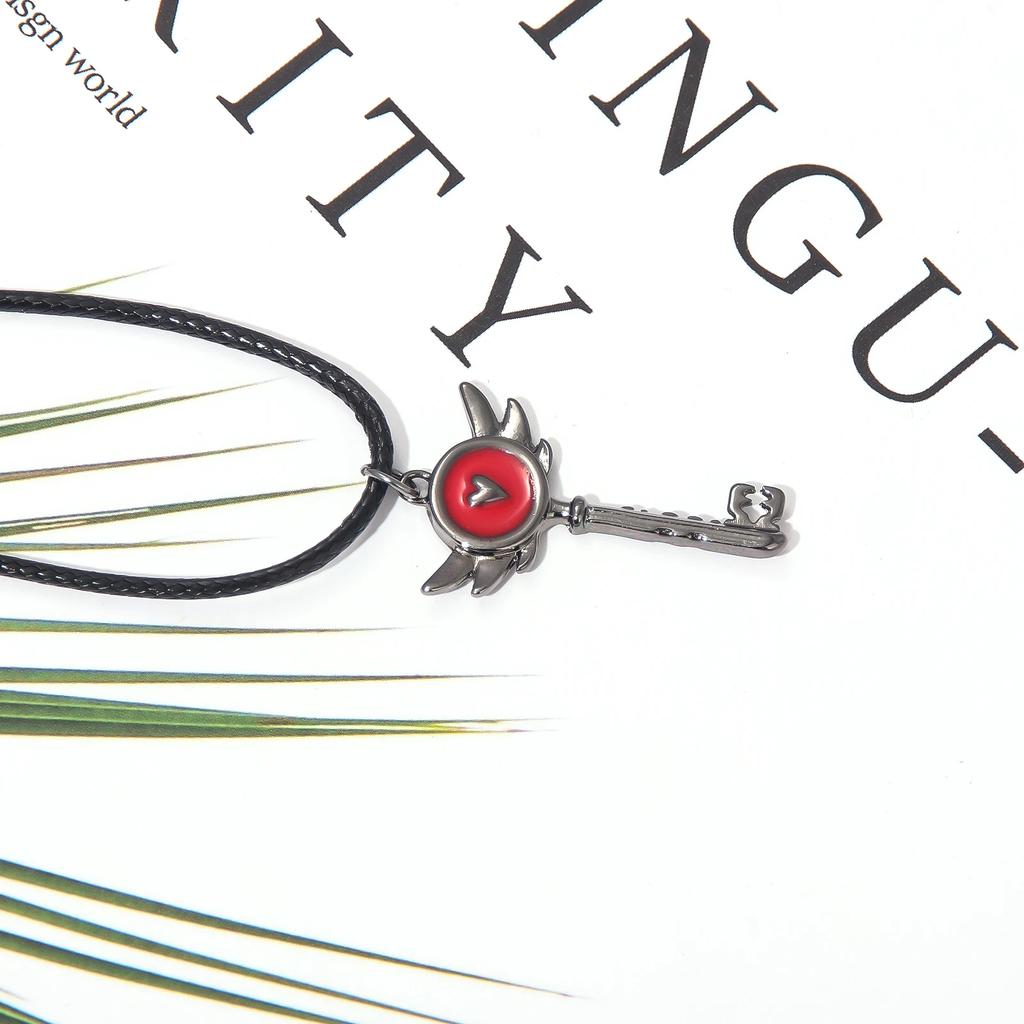 Hazbin Anime Hotel Schlüssel Halskette Liebesherz Flügel Anhänger Halskette Für Frauen Männer Choker Cosplay Accessoires Schmuck Geschenke