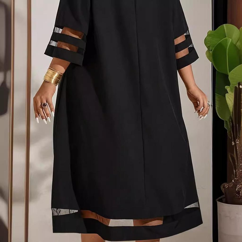 Women's Fashion Summer Spring Solid Color Print 3/4 Sleeves O-Neck Loose Waistline Casual Dresses