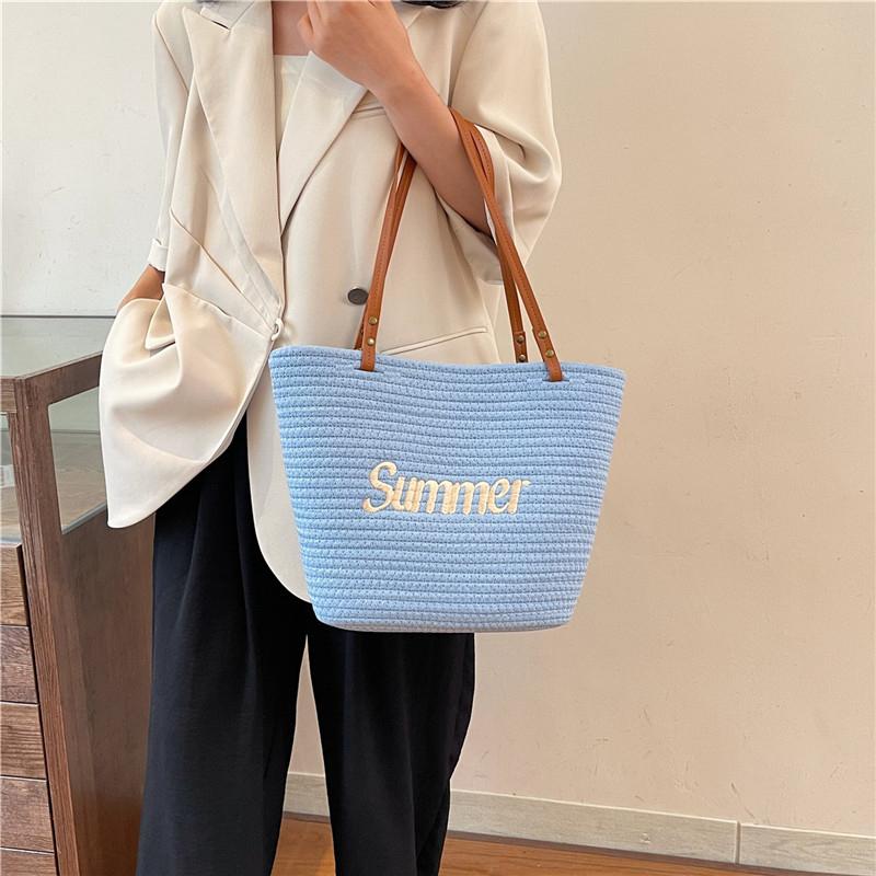 Straw Letter High-capacity Commuting Casual Tote 2026 High Quality Versatile Bags Durable Seaside Vacati Beach Bags