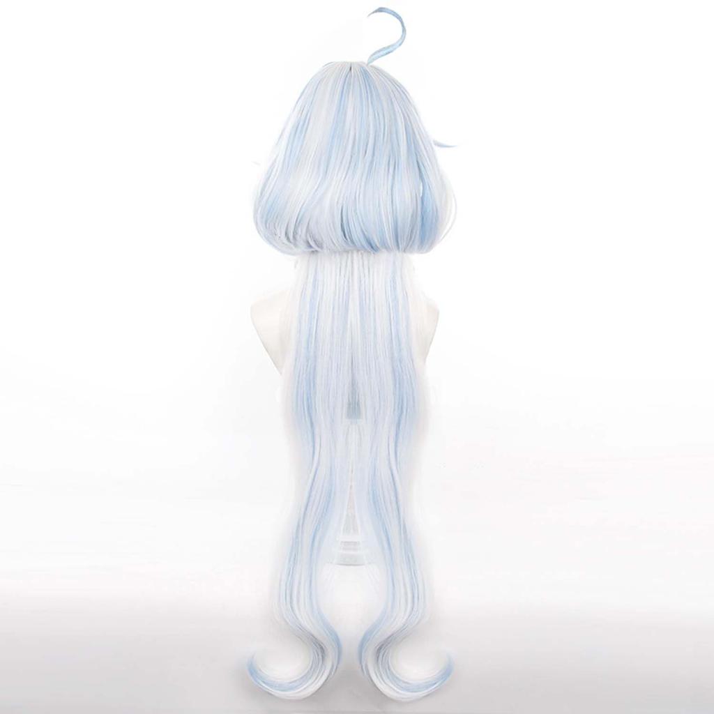 White and Blue Long Full Wig for and Comiket School and Cultural Includes Wig Net and Cosplay Accessories Wig, Heat-Resistant, Games, Cosplay,
