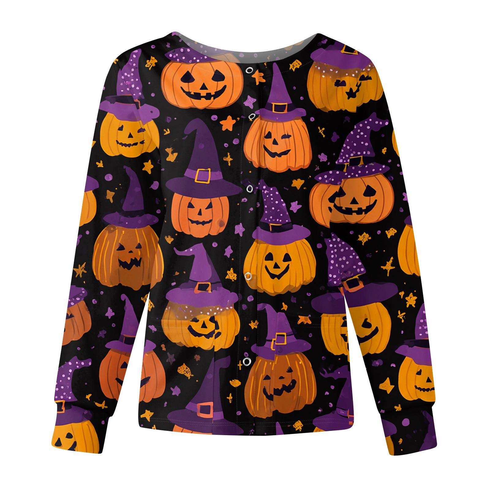 

Женская повседневная модная куртка с длинными рукавами, воротником-стойкой, однобортная, с принтом на Хэллоуин, рабочая куртка, топы S