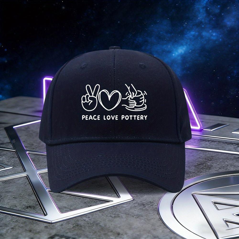 Peace Love Pottery Baseball Cap Polyester Casual Adjustable Snapback Hat for Pottery Enthusiasts