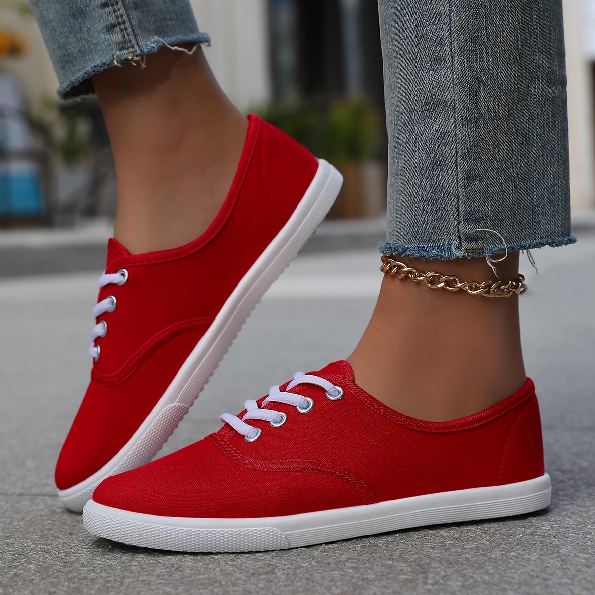 

Men s and women s solid color canvas sports shoes, simple style lace up flat shoes, casual and lightweight student shoes 36