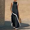 Women Color Block Two Piece Set Cowl Neck Sleeveless Asymmetrical Tunic Top Wide Leg Pants Casual Vacation Outfit