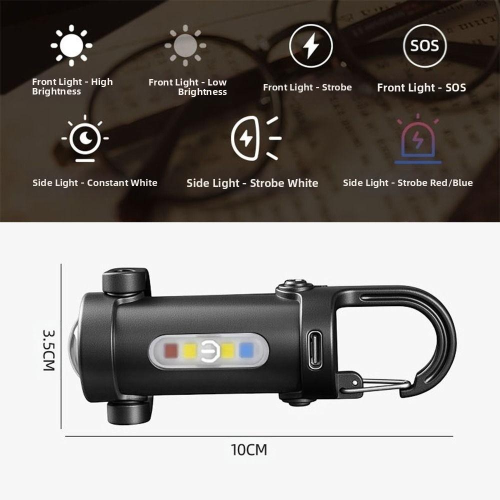 Mini LED COB Flashlight USB Rechargeable Torch Keychain Lamp Portable Pocket Outdoor Camping Working Lantern with Red&Blue Light