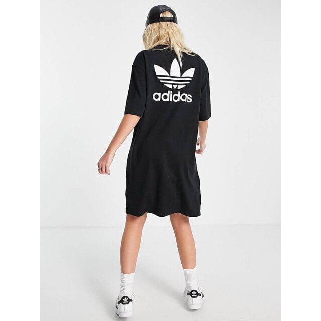 

Черное платье-футболка с принтом на спине adidas Originals adicolor