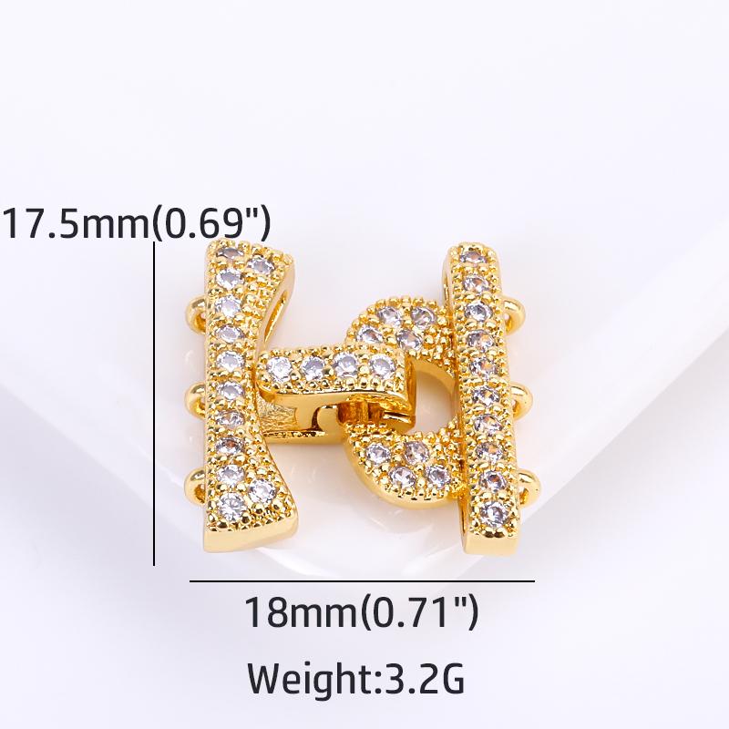 17.5X18MM 18K Gold Plated 3 Strands Clasps Connector,Inlaid Zircon Fastener Clasp For Handmade Pearls Necklace Making Material
