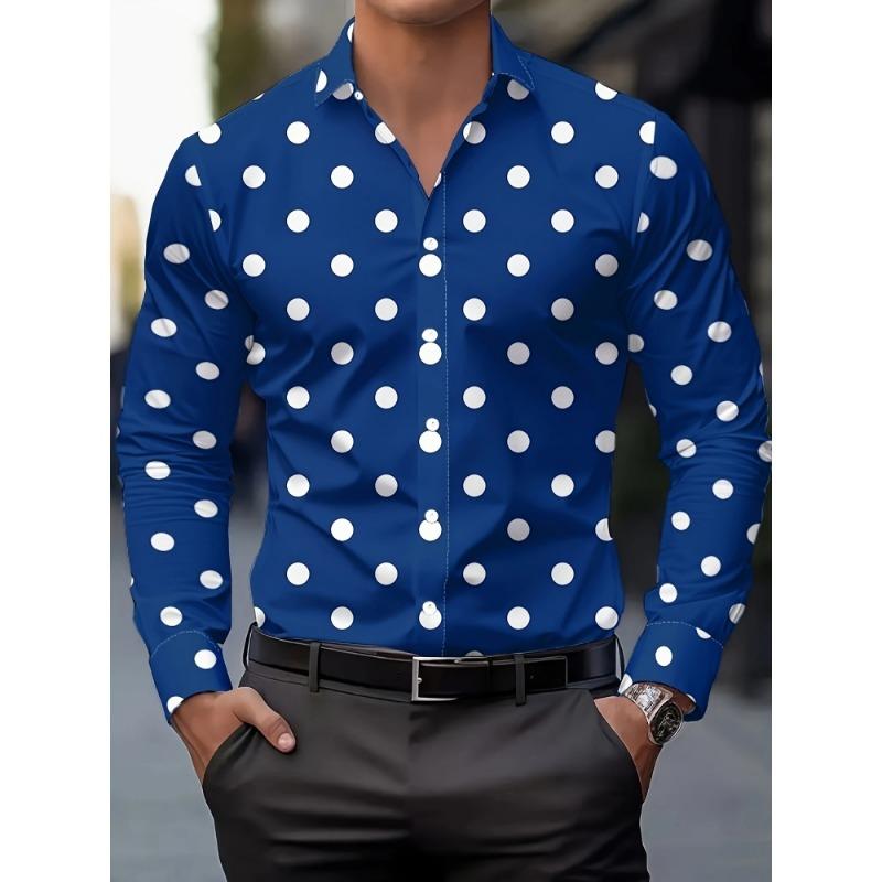 Men's Shirt Long Sleeve Shirt Spotted Lapel Button Casual Outdoor Breathable Comfortable Fashion Trend New Versatile Clothing