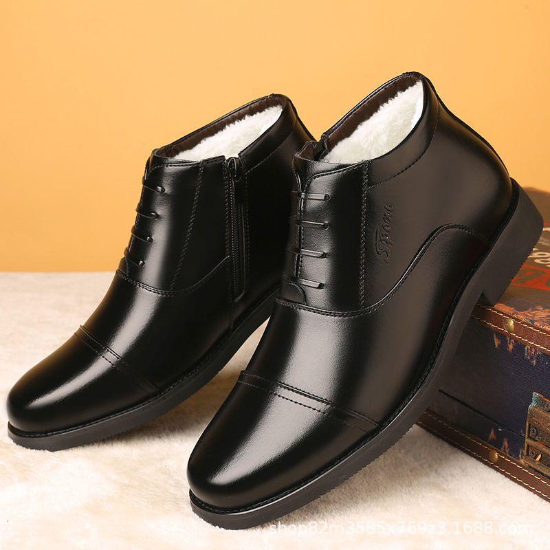 Winter Leather Real Fur Wool Shoes Velvet Men's Cotton Shoes Casual Soft Leather Non-slip Men's Shoes Leather Shoes
