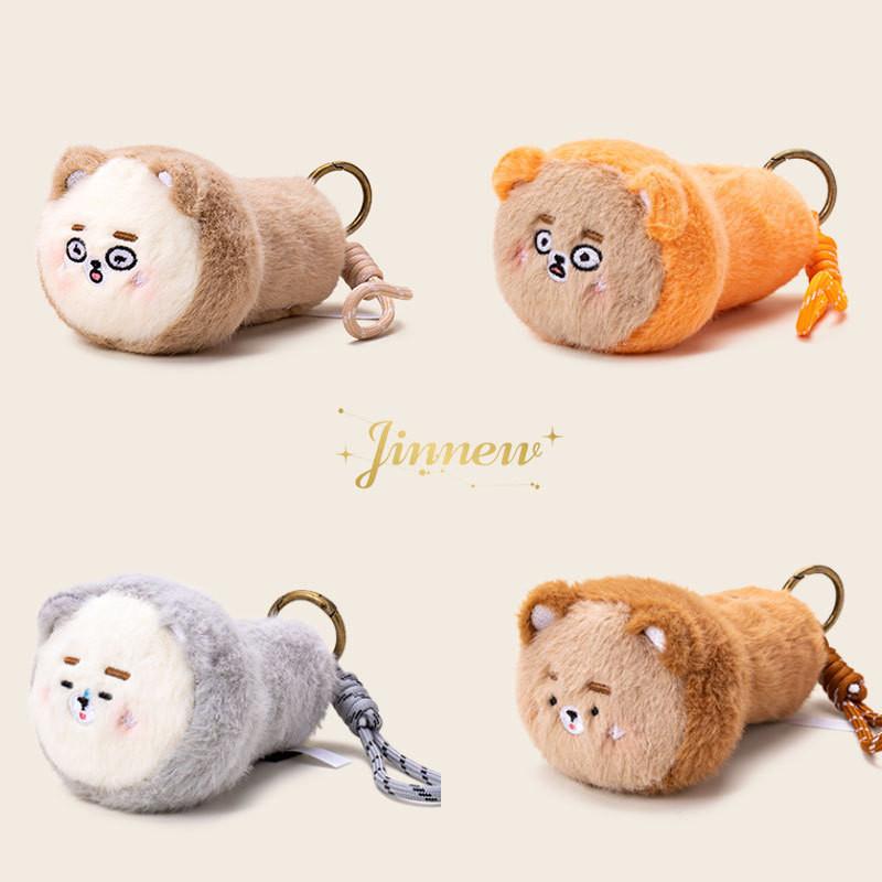 Cute Bold Jinnew Bear Luminous Flashlight Plush Keychain Pendant Kids For