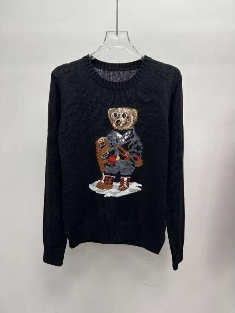 2025 R.L Wool Blend Cartoon Bear Round Neck Sweater - Women's Autumn/Winter Versatile Embroidered Style
