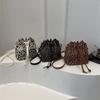 Niche design leopard print pump belt bucket bag messenger bag women's new popular versatile portable pleated shoulder bag