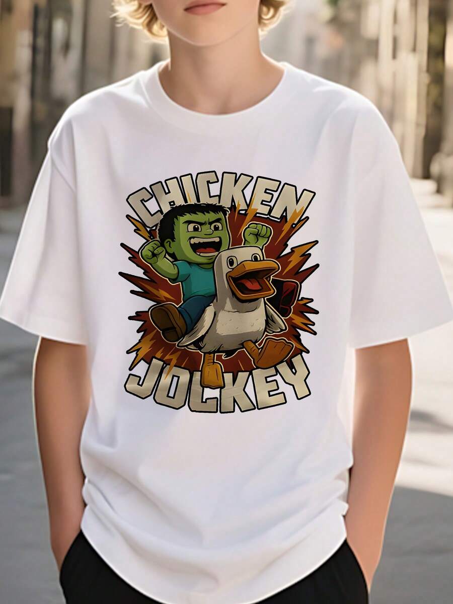 

Soft Stretch Knit unisex T-Shirt - Cartoon Graphic, Breathable & Machine Washable - Lightweight Regular Fit Short Sleeve Tee For Sports, Beach S