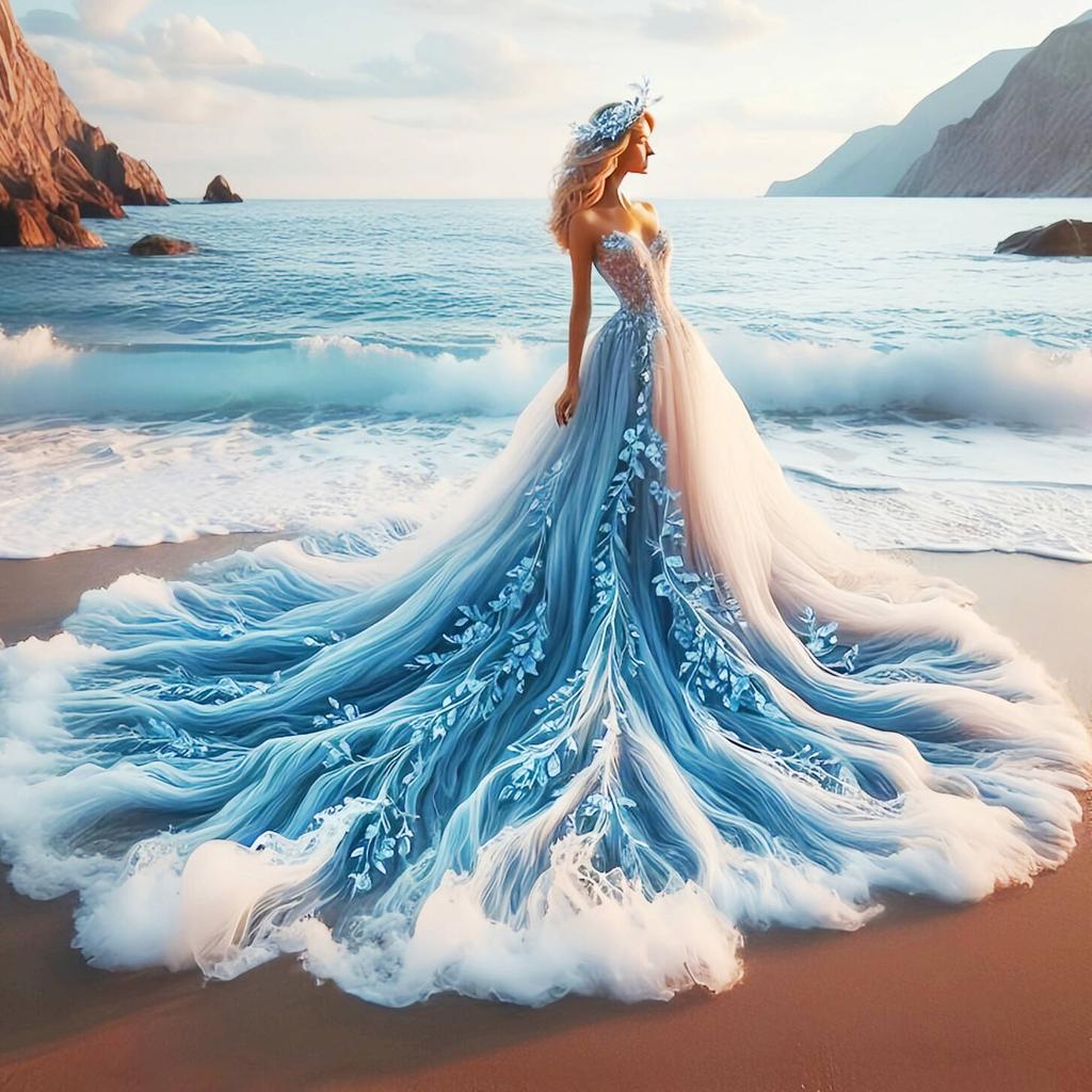 DIY Diamantmosaik Abendkleid Frau Voll Diamantmalerei Küstenlandschaft Heimdekorative Strasssteine