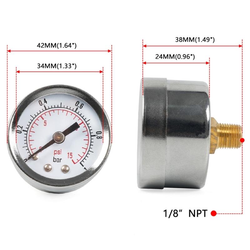 Manometr Ciśnienia Paliwa 0-15PSI 0-1Bar Stalowy Manometr Podwójna Skala do Układów Wtrysku Paliwa Montaż Centralny z Tyłu