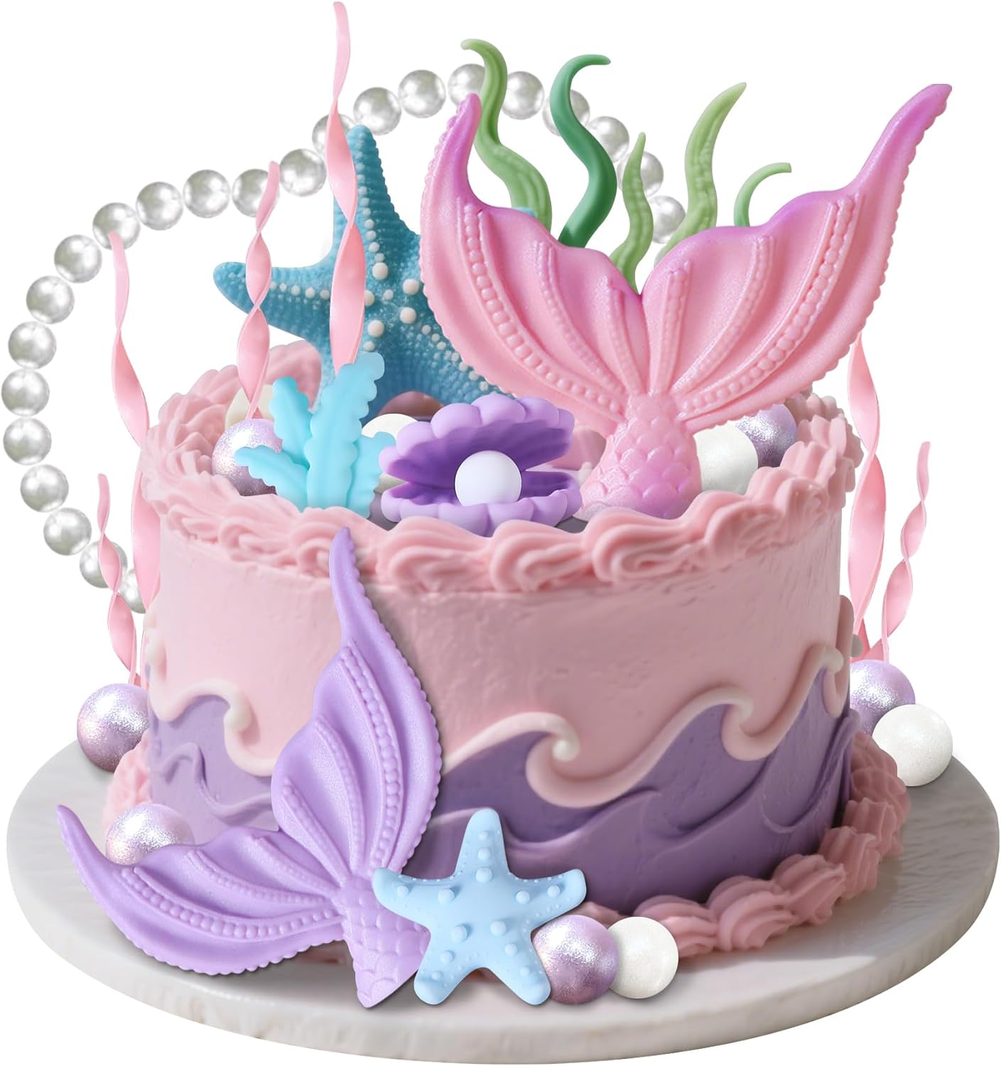 

Mermaid Cake Topper Mermaid Tail Cake Decorations with Seaweed Shells Starfish Under the Sea Cake Decorations for Birthday Party