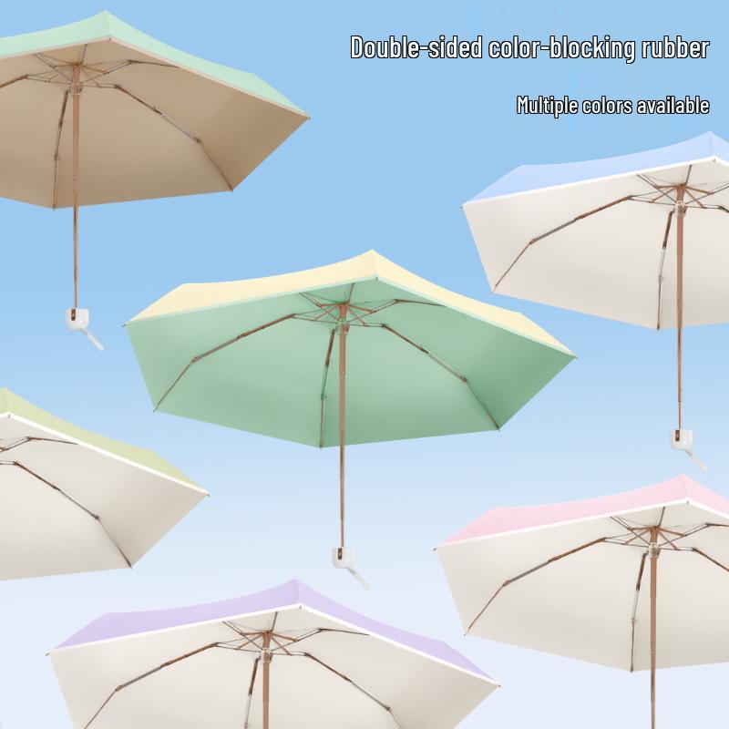 Ultra-Light Five-Fold Compact Chrome Handle Colorblock Umbrella for Rain or Shine