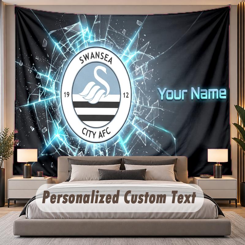 Custom Name Text Tapestry Swansea City FC Personalized Polyester Wall Tapestry For Bedroom And Room