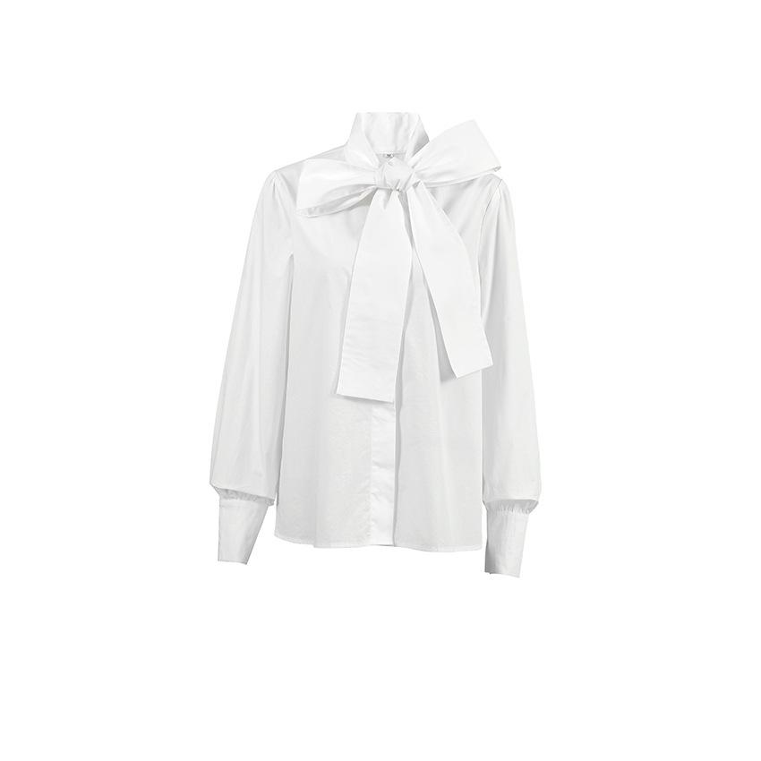 1116 autumn fashion versatile lace-up loose shirt women's European and American loose white shirt streamer collar simple