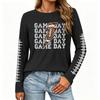 Women's Fashion Long Sleeve Neck Top with Rugby Print and Split Hem