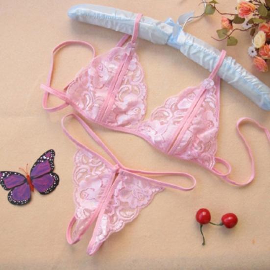 Sexy Women Sheer Lace Bandage Bra Open Crotch G-String Erotic Underwear Set
