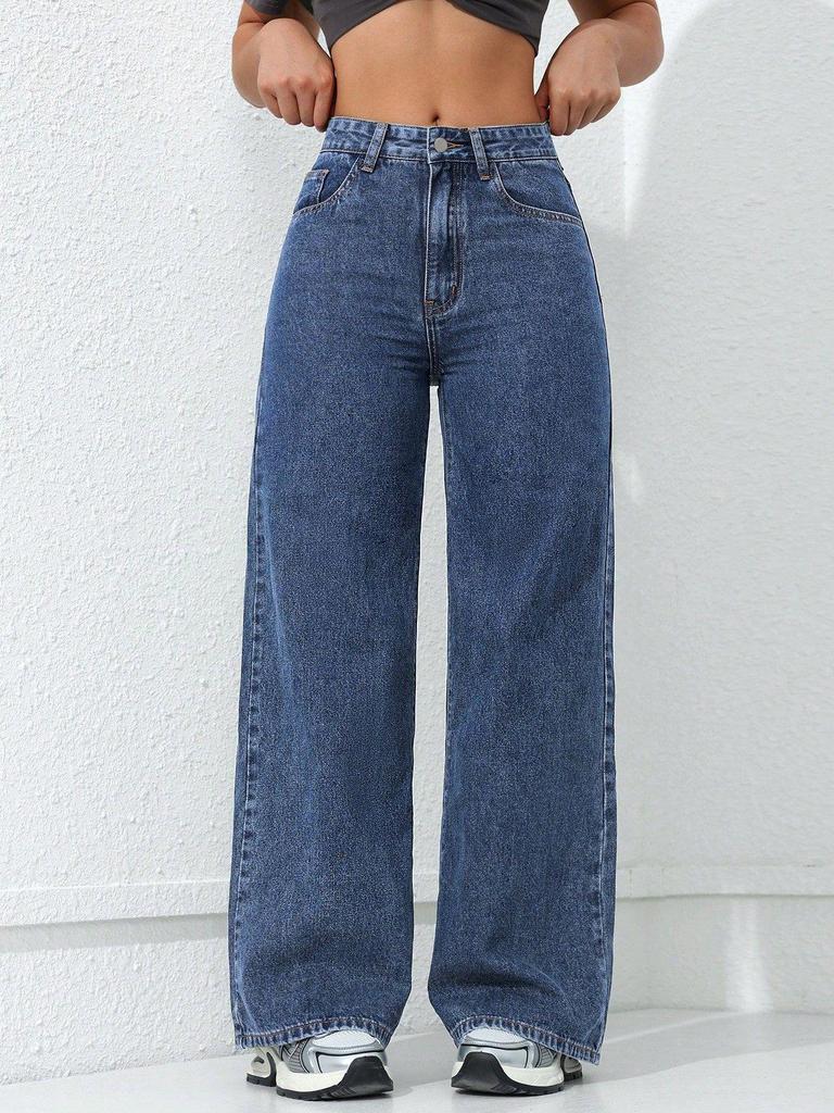 Women's 2025 Spring Straight-Leg Wide Jeans - Loose, Slimming, Floor-Length Wash