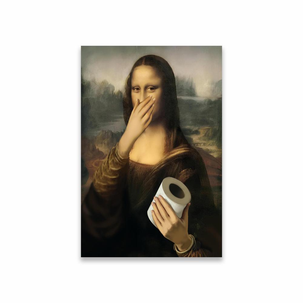 Funny Mona Lisa Bathroom Poster Decor Vintage Leonardo da Vinci Famous Print Toilet Paper Canvas Painting Classical Toilet Decor 21X30CMNo Framed