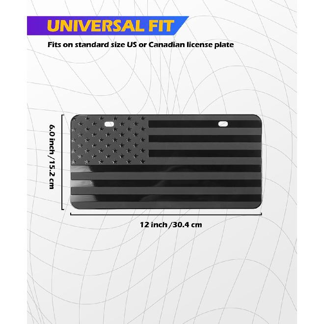 License Plate Frame,Car Accessories Front License Plate 6" X 12",Premium Quality Thick Durable Novelty 3D American Flag Aluminum Metal Car Tag