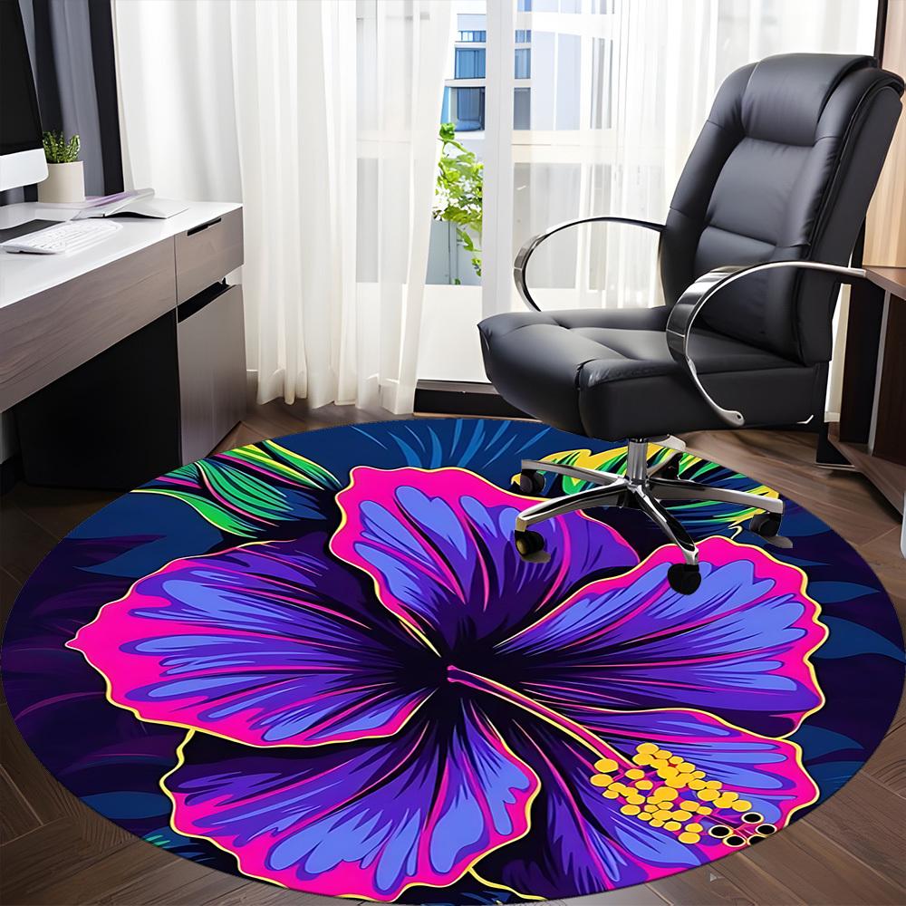 1pc Floral Vibrant Office Round Area Rug,  Mat Suitable ForOffice, Under Office Chairs Bedroom Living Room Home Decor, Room Deco