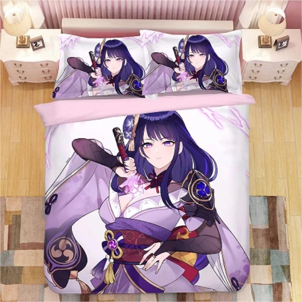 Animekaraktär, Mikrofiber Sängkläder, Barnsänglinne med Dragkedja Rumsdekor Påslakan för Tonåringar vuxen Lila‘