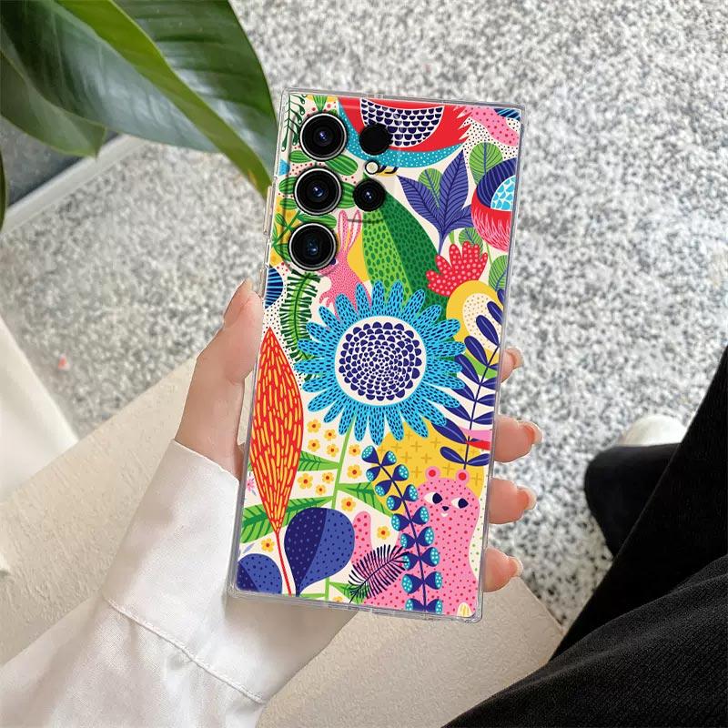 Jungle Art illustration Snake Cats Sloth Clear Case For Samsung Galaxy S26 S25 S24 S23 Ultra S20 S21 FE S22 Plus S26 Phone Cover