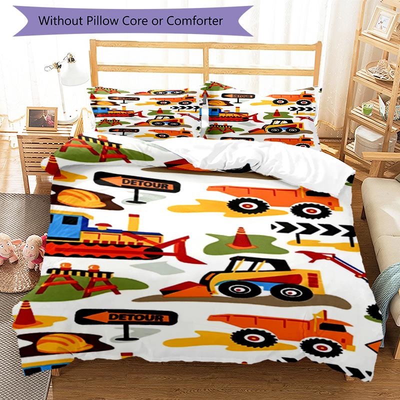 3pcs Excavator Bedding Set Duvet Cover Closure Includes 1 Duvet Cover & 2 Pillowcases, Soft and Comfortable for All Seasons.