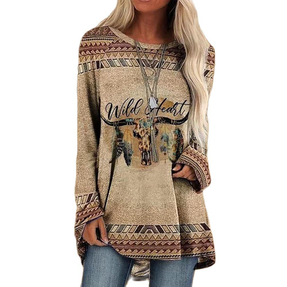 

Жен. Футболка Коровья голова Винтаж С принтом Футболка 1 Толстовка Уличное платье Выходные Повседневные Длинный рукав Круглый вырез