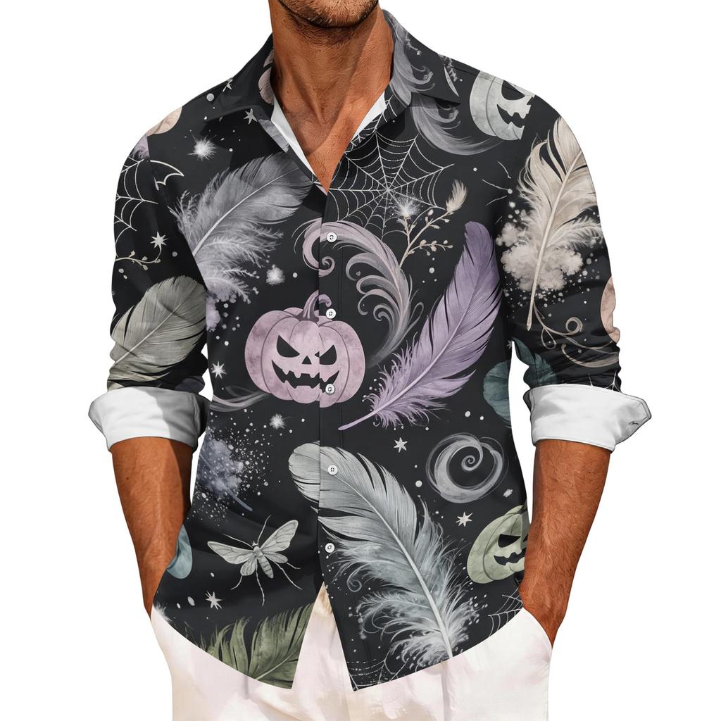 Men's Long Sleeve Halloween Print Casual Sport Shirt