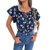 Frauen Frühling Sommer Lose Rüschen Spitze Up Chiffon Top Für Damen O Neck Fliegende Ärmel Floral Blusen