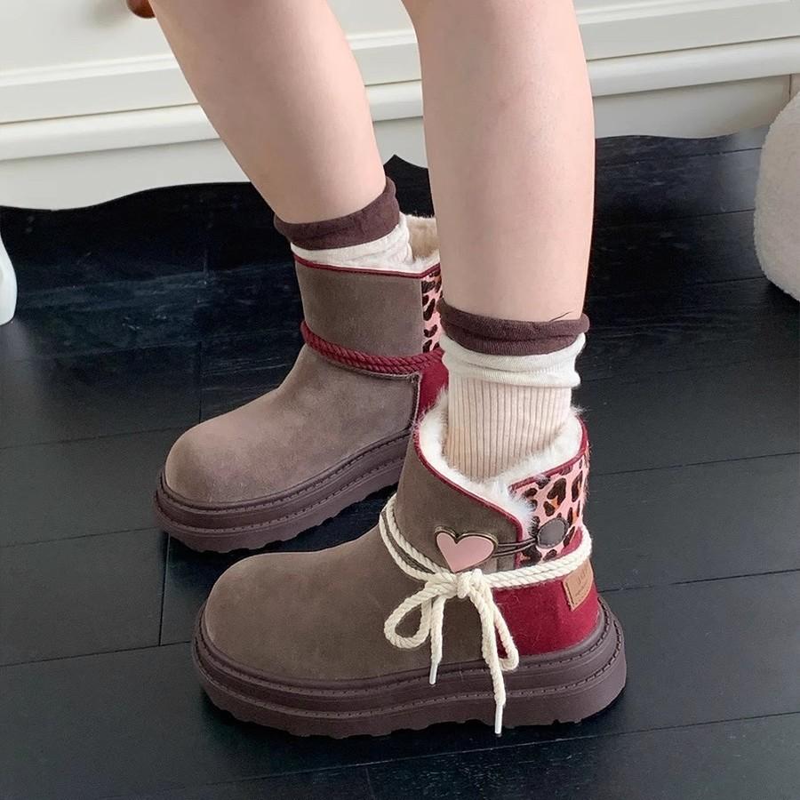 Soft leather version~ Mint chocolate snow boots 2024 winter new thick-soled versatile non-slip velvet warm Martin boots