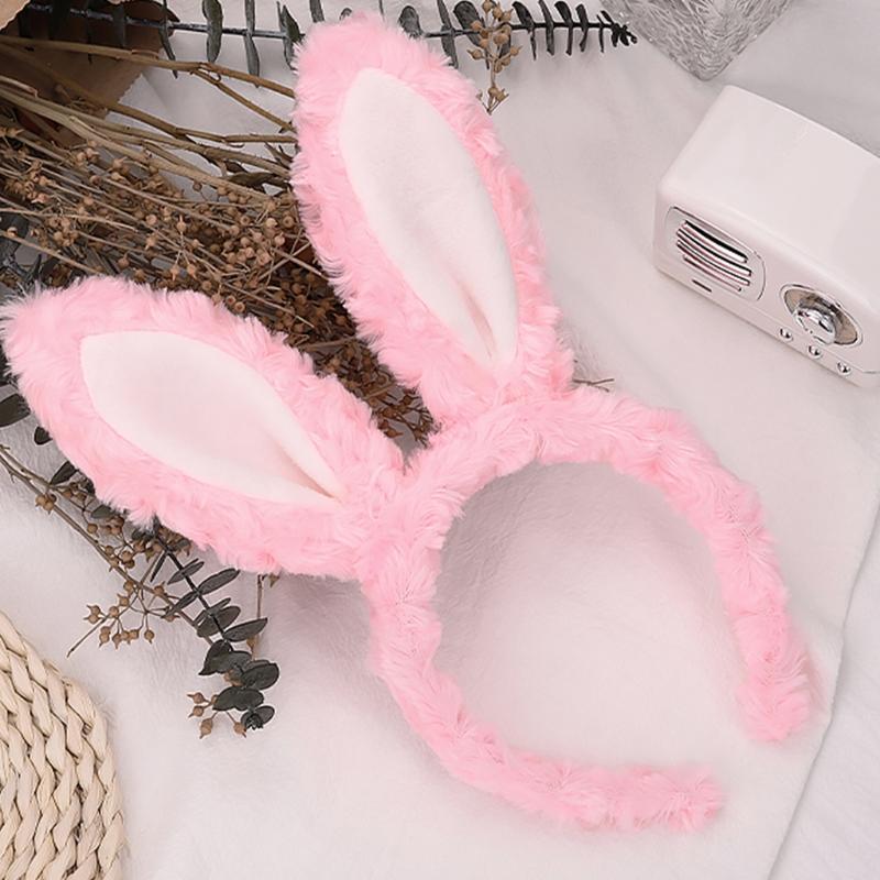 Soft Headband with Bunny Ears Plush Animal Hair Hoop Fluffy Easter Christmas Cosplay Cartoon Theme Party Costume