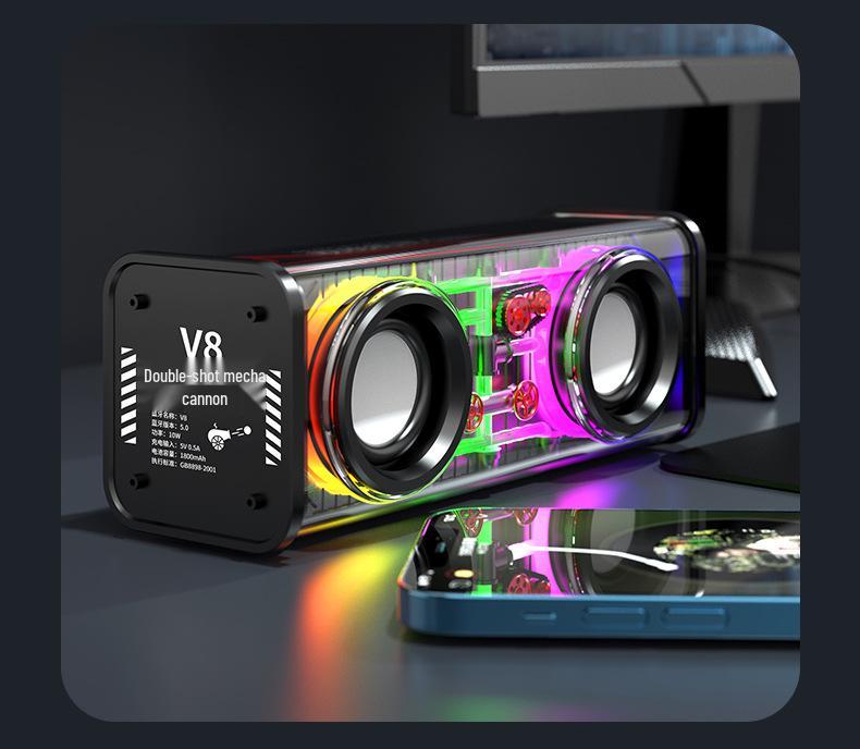 V8 Bluetooth Mini Speaker: Portable, Colorful LED, Heavy Bass, Desktop-Ready