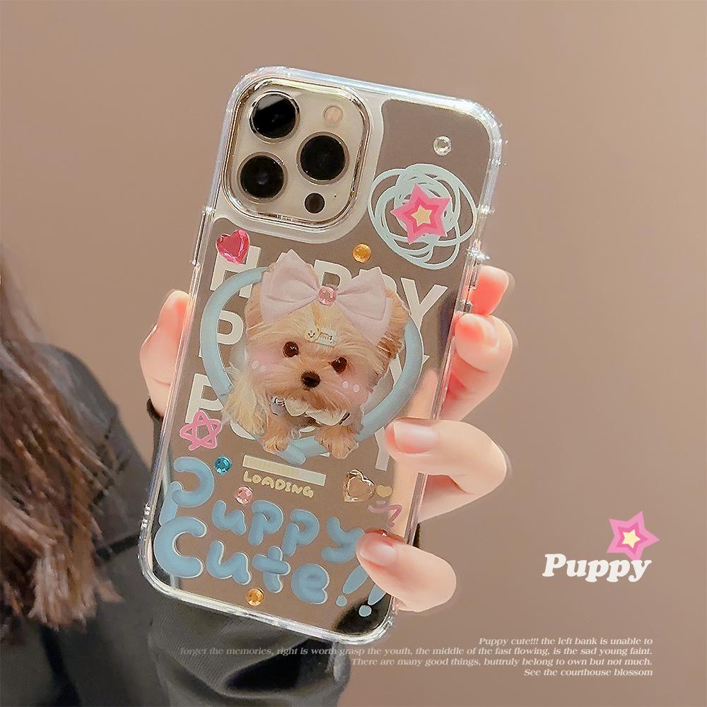 Dopamine Puppy 14promax IPhone Case Suitable for IPhone16 Cute 13 Makeup Mirror 15 Diamond