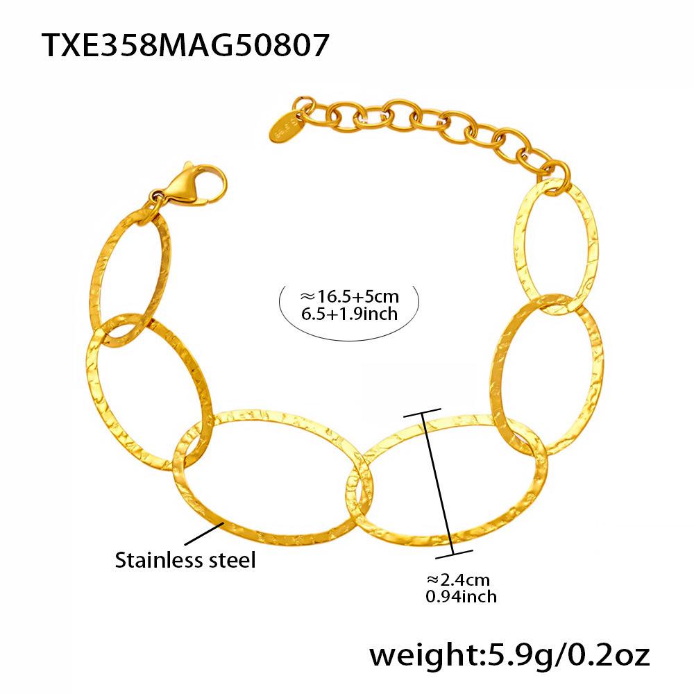 Handmade Hammered Stainless Steel Jewelry Set: Ferris Wheel Circle Necklace, Bracelet & Earrings with Real Gold Plating