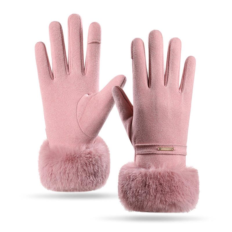 Women's Winter Cycling Gloves: Cold-Proof, Thick, Warm, Cute Suede, Fleece-Lined, Windproof, Touchscreen-Compatible