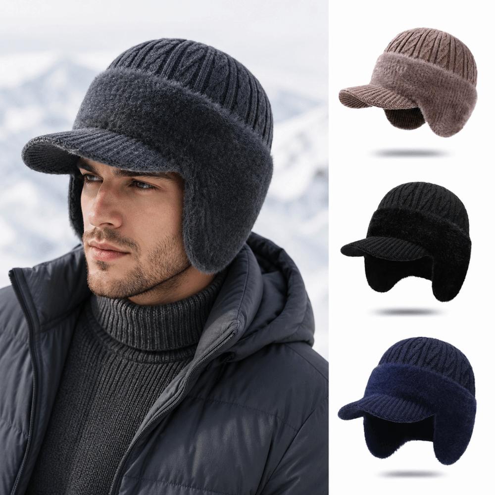 Plush Lined Thick Knitted Hat Knitted Ski Sports Hat Warm Earflap Beanie Cap for Autumn Winter