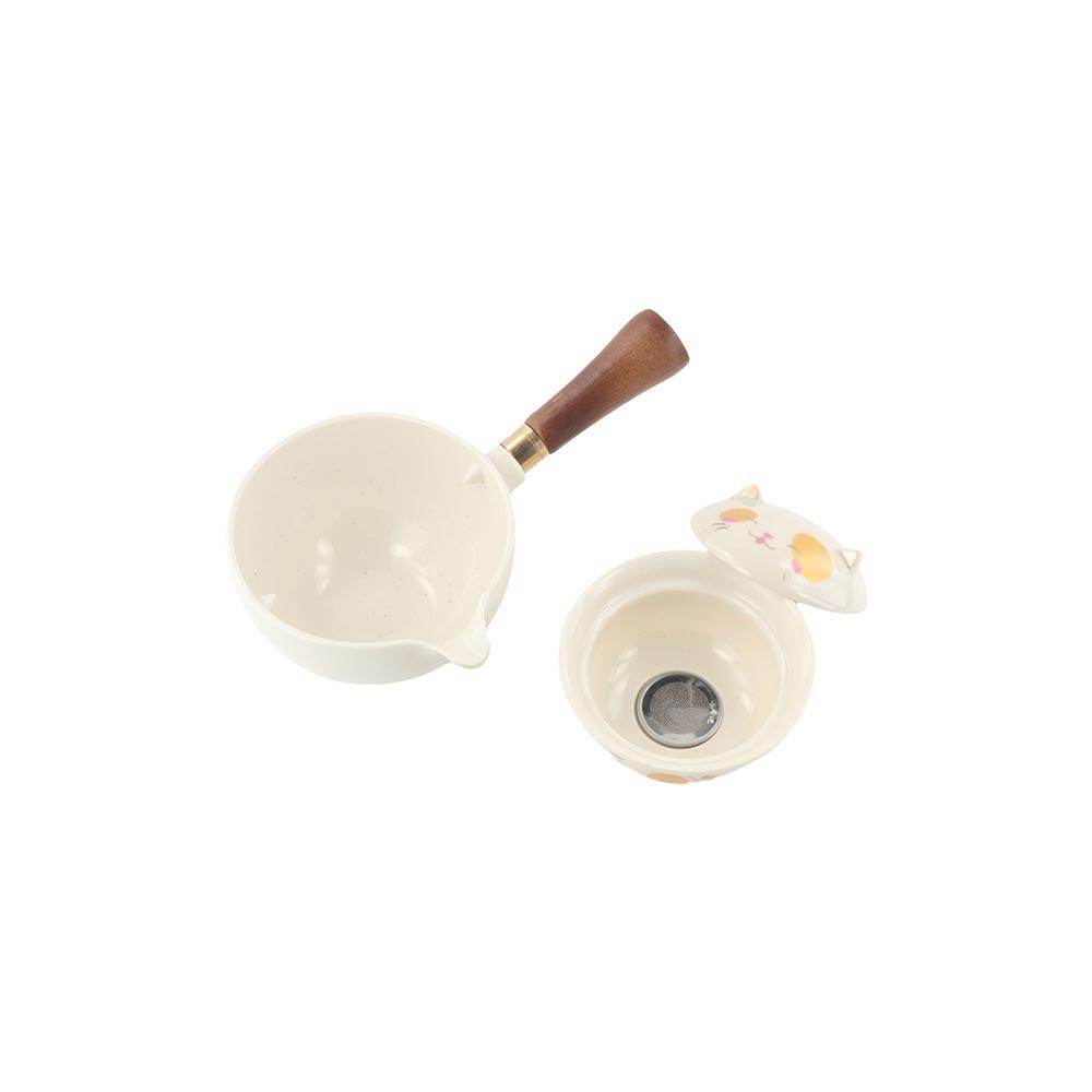 5/7pcs 360° Rotating Lucky Cat Teapot Set Ceramic Bubble Tea Set Exquisite Kung Fu Tea Pot Set  Gift