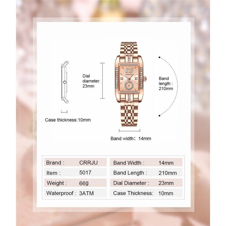 CRRJU New Watch 5017 Women's Watch Stainless Steel Strap Simple Square Business Fashion Watch